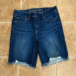 American Eagle Outfitters Skinny Bermuda. Distressed Dark Blue Jean Shorts